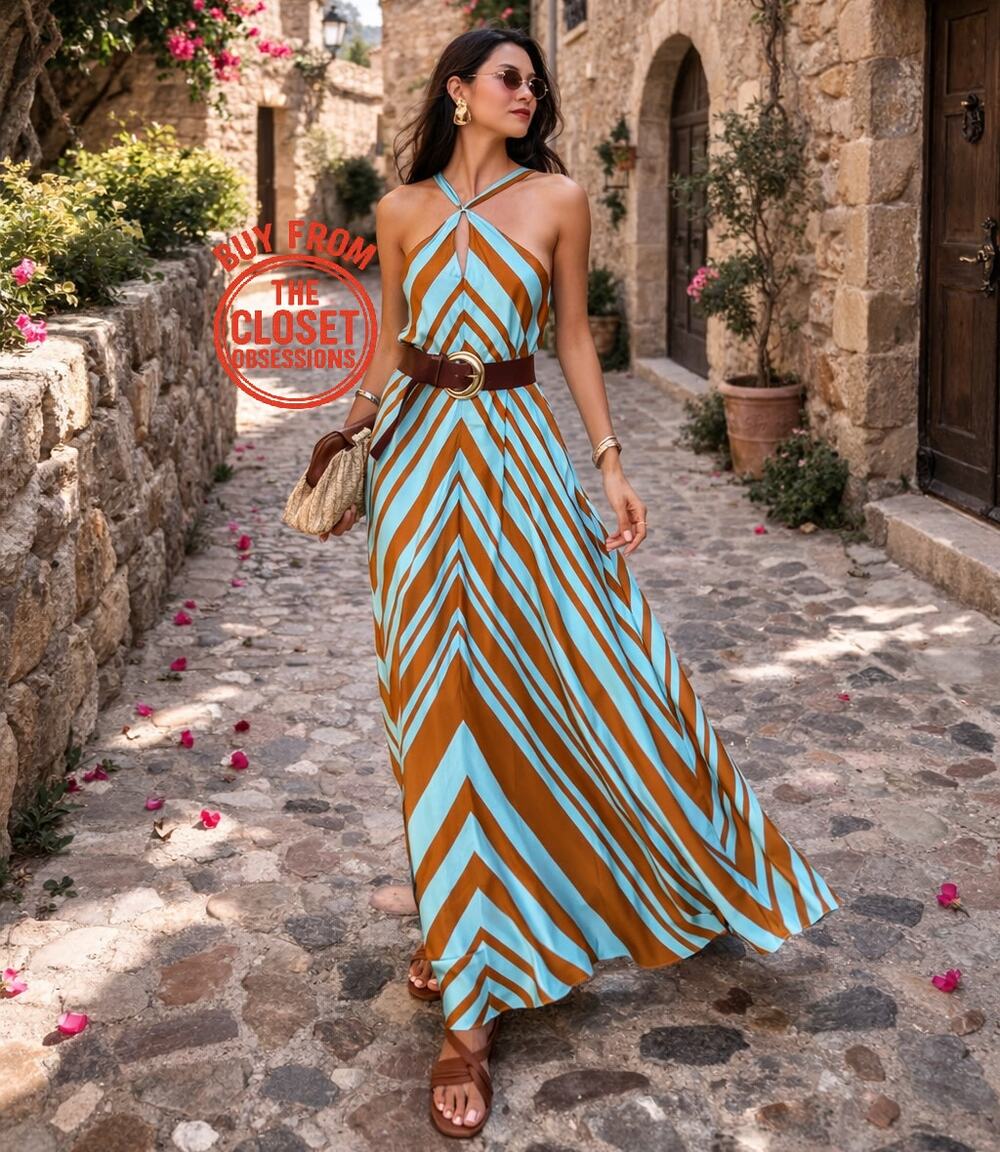 Mango Mediterranean Satin Maxi Dress Riviera Resort NWT